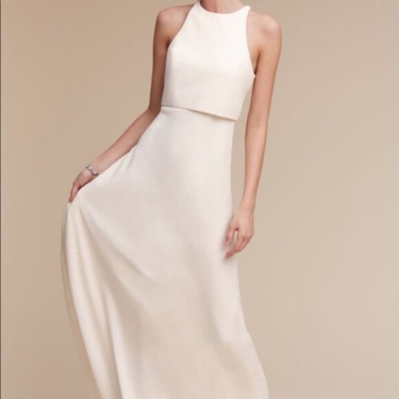 NWT Anthropologie BHLDN Jill Stuart Iva Crepe Maxi Dress Wedding White - Picture 1 of 14